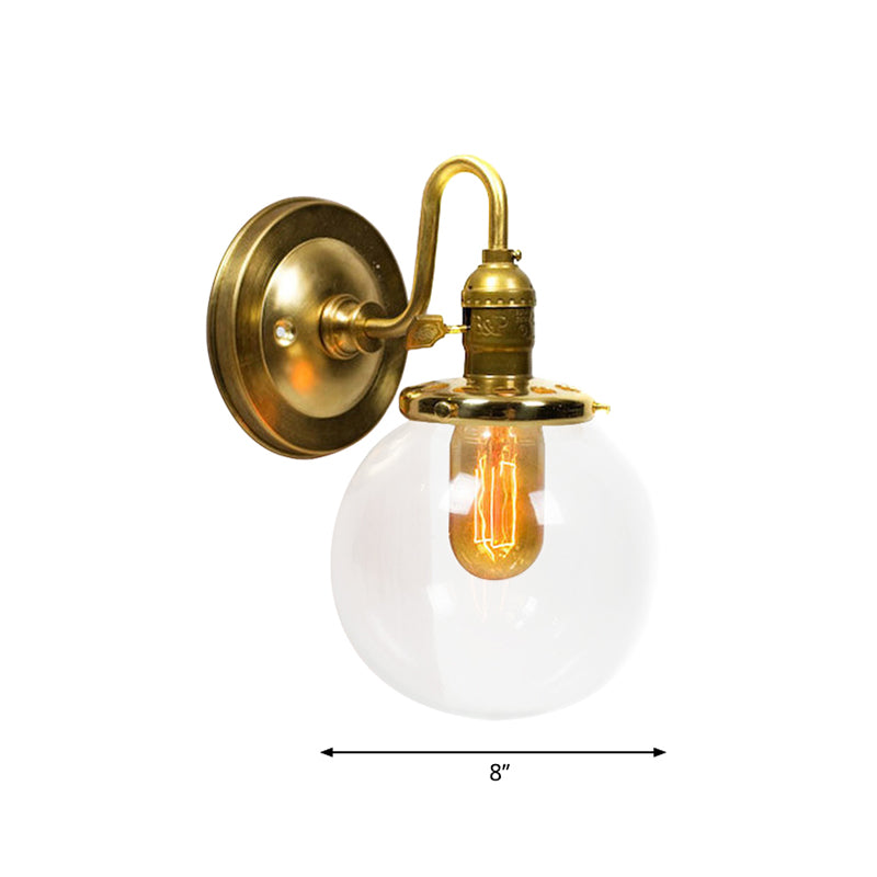 BowLift | Brass Round Wall Lighting Industrial Clear Glass 1 Light Dining Room Wall Light Fixture