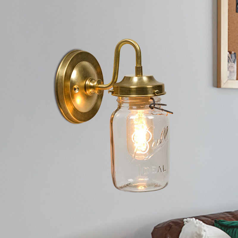 BowLift | Clear glass jar shade wall lighting industrial 1 light hallway light fixture in brass with letter