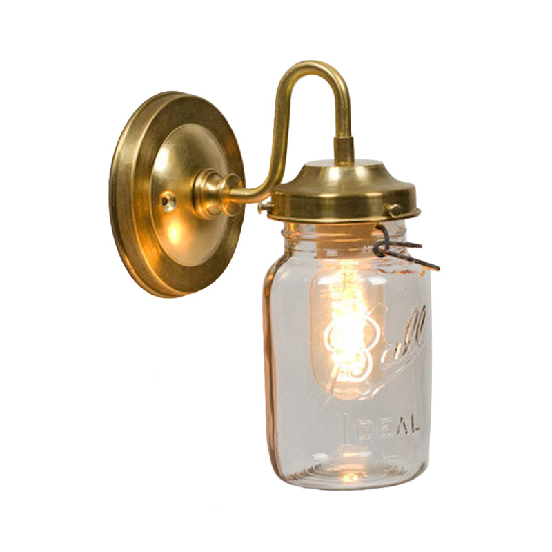 BowLift | Clear glass jar shade wall lighting industrial 1 light hallway light fixture in brass with letter