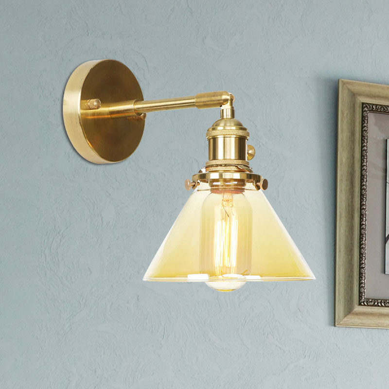 BowLift | Amber Glass Conical Wall Lighting Rotating 1 Light Vintage Wall Lamp For Entrance