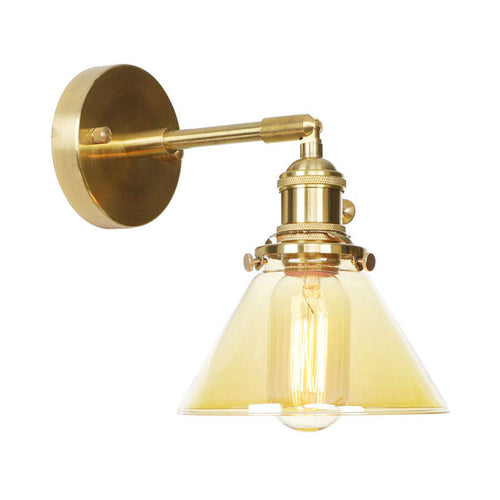 BowLift | Amber Glass Conical Wall Lighting Rotating 1 Light Vintage Wall Lamp For Entrance