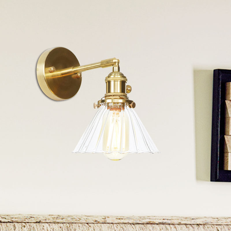 BowLift | Cone-Shaped Wall Lamp with Clear Rippled Glass Single Light Vintage Wall Lighting