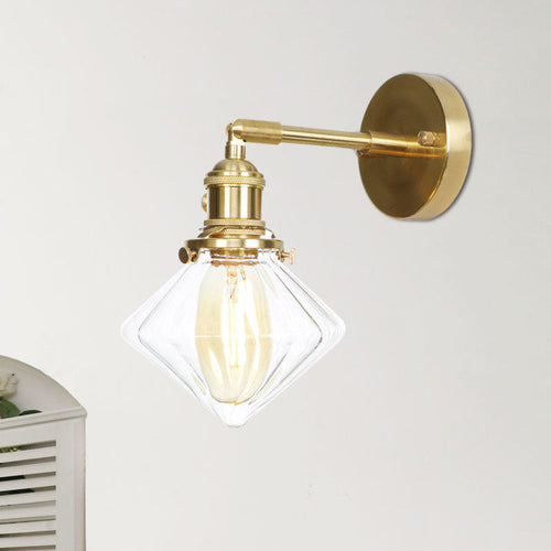 BowLift | Gem Wall Light Transparent Ribbed Glass 1 Light Retro Style Outdoor Wall Lamp for Porch