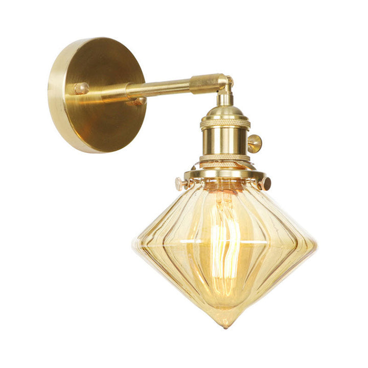 BowLift | 1 Light Geometric Wall Lamp Amber Ribbed Glass Retro Style Wall Lamp Fixture