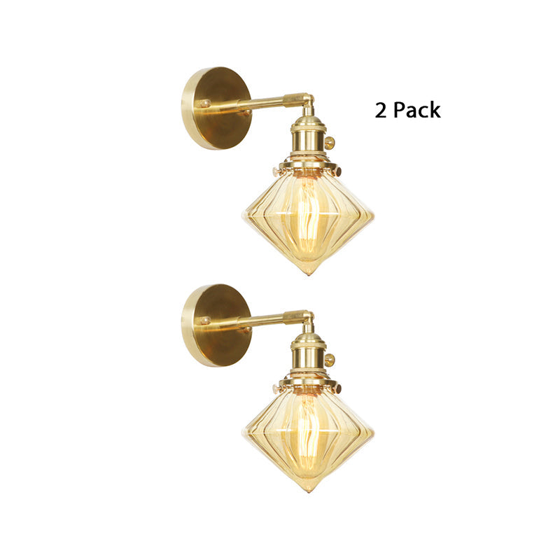 BowLift | 1 Light Geometric Wall Lamp Amber Ribbed Glass Retro Style Wall Lamp Fixture