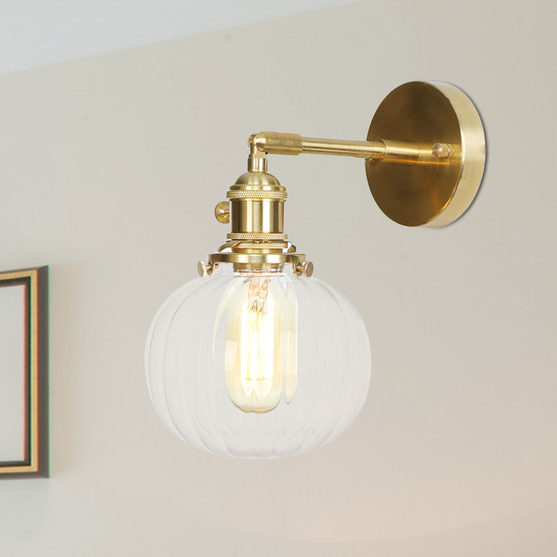 BowLift | Clear Glass Globe Wall Lamp Rotatable Vintage Single Wall Light in Gold for Entrance
