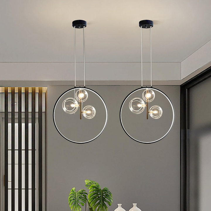 BowLift | LumoGlobe – Minimalist Black Pendant Lamp with Glass LED Sphere