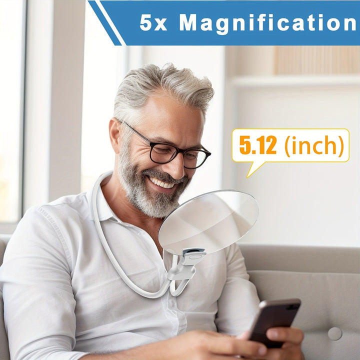 BowLift | 5X Magnifying Glass Pro – Hands-free adjustable neck loupe for seniors and people with visual impairments – Perfect for reading, sewing, crafting, and inspection