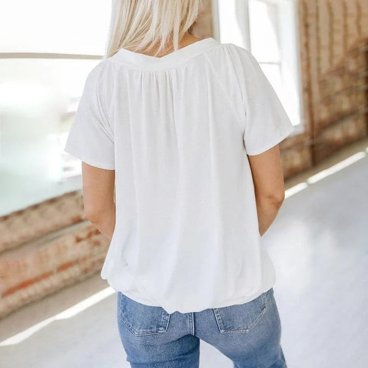 BowLift | Women's Casual Pleated V-Neck Short-Sleeve Top