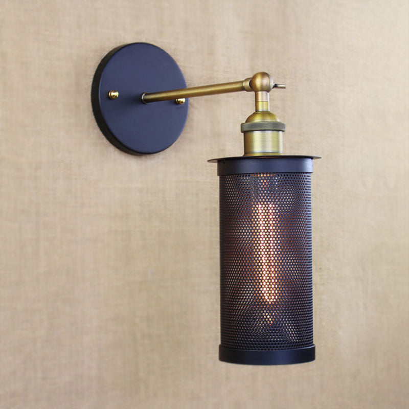BowLift | Cylindrical Mesh Metal Shade Wall Lighting Farm 1 Light Corridor Wall Lamp in Black/Brass