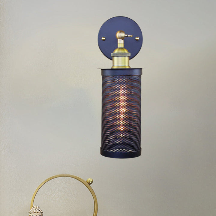 BowLift | Cylindrical Mesh Metal Shade Wall Lighting Farm 1 Light Corridor Wall Lamp in Black/Brass