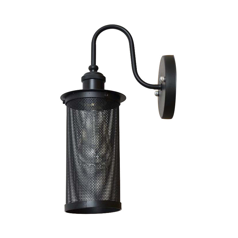 BowLift | Cylindrical Mesh Metal Shade Wall Lighting Farm 1 Light Corridor Wall Lamp in Black/Brass
