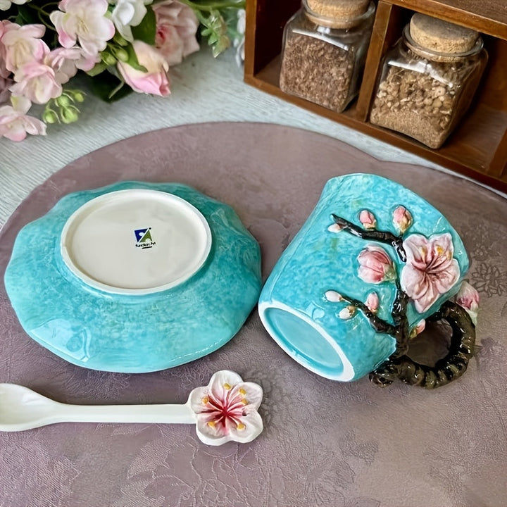 ArtSip Ceramic Mug & Saucer Set – Hand-painted 3D Design inspired by Van Gogh | Bowlift