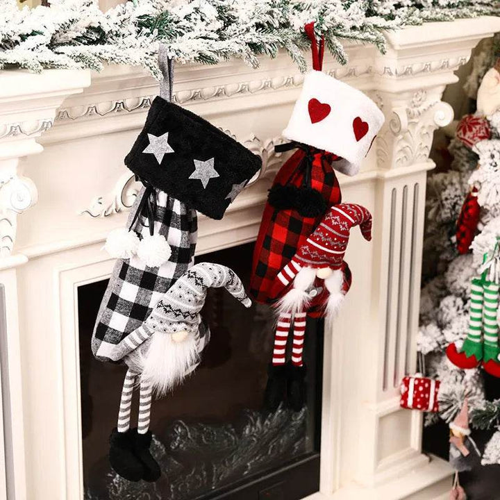 BowLift | Red And Black Plaid Hanging Feet Stockings Christmas