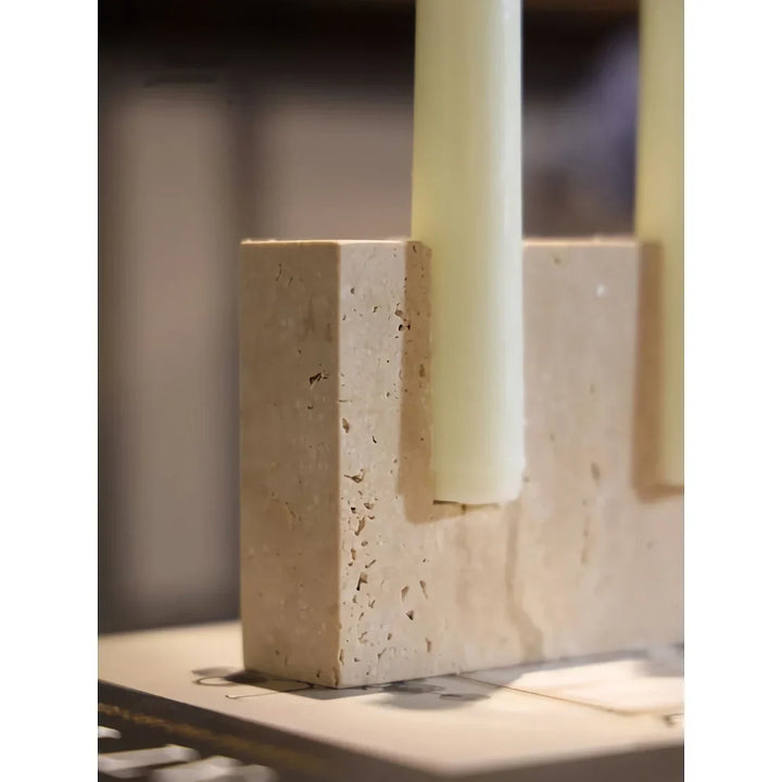 BowLift | Vintage Travertine Stone Taper Candle Holder