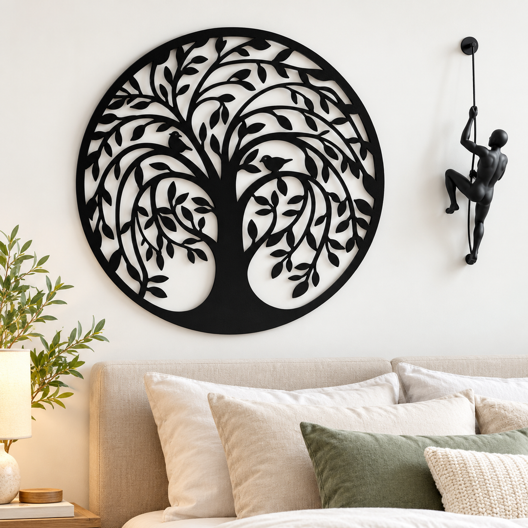 Round Tree of Life Metal Wall Art Decorative Panel Bowlift