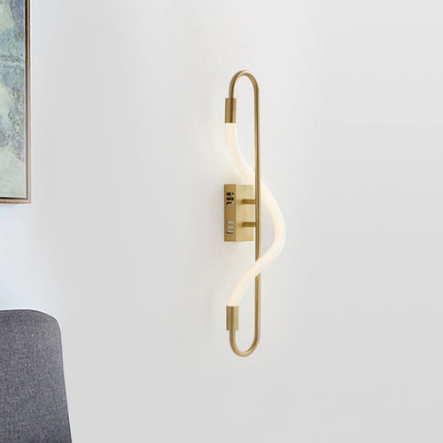 BowLift | Simple LED wall lighting ideas Gold finish rectangular wall light with tube acrylic diffuser