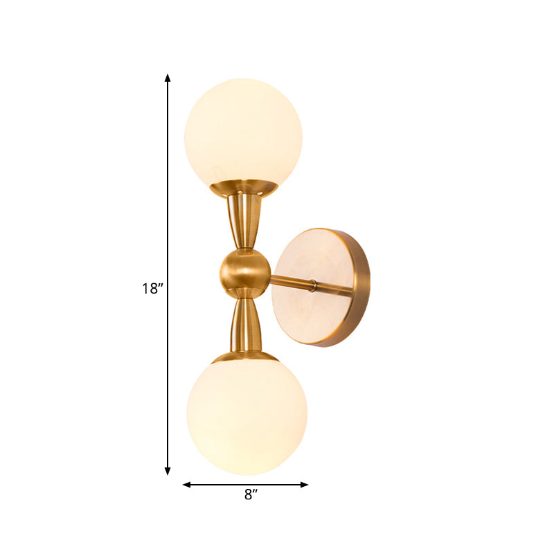 BowLift | Mid Century 1/2-Bulb Wall Lighting Ideas Brass Orb-shaped Wall Mount Light with Opal Glass Lampshade