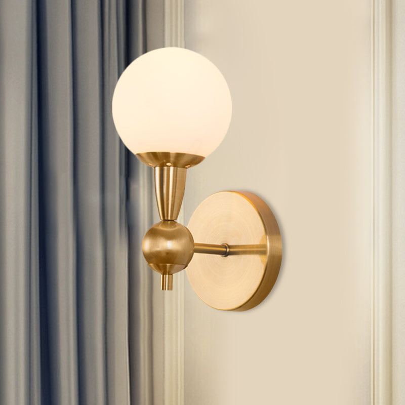 BowLift | Mid Century 1/2-Bulb Wall Lighting Ideas Brass Orb-shaped Wall Mount Light with Opal Glass Lampshade