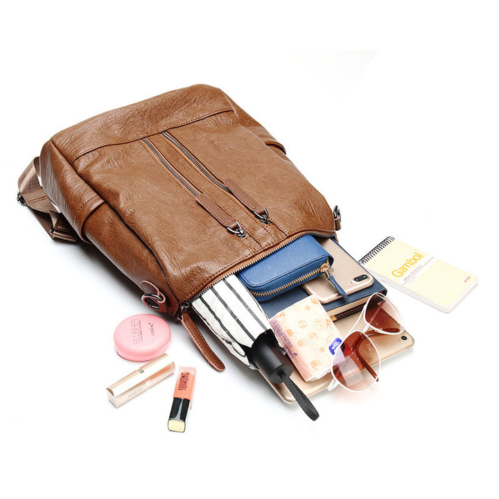 Premium Leather Multi-Pocket Backpack