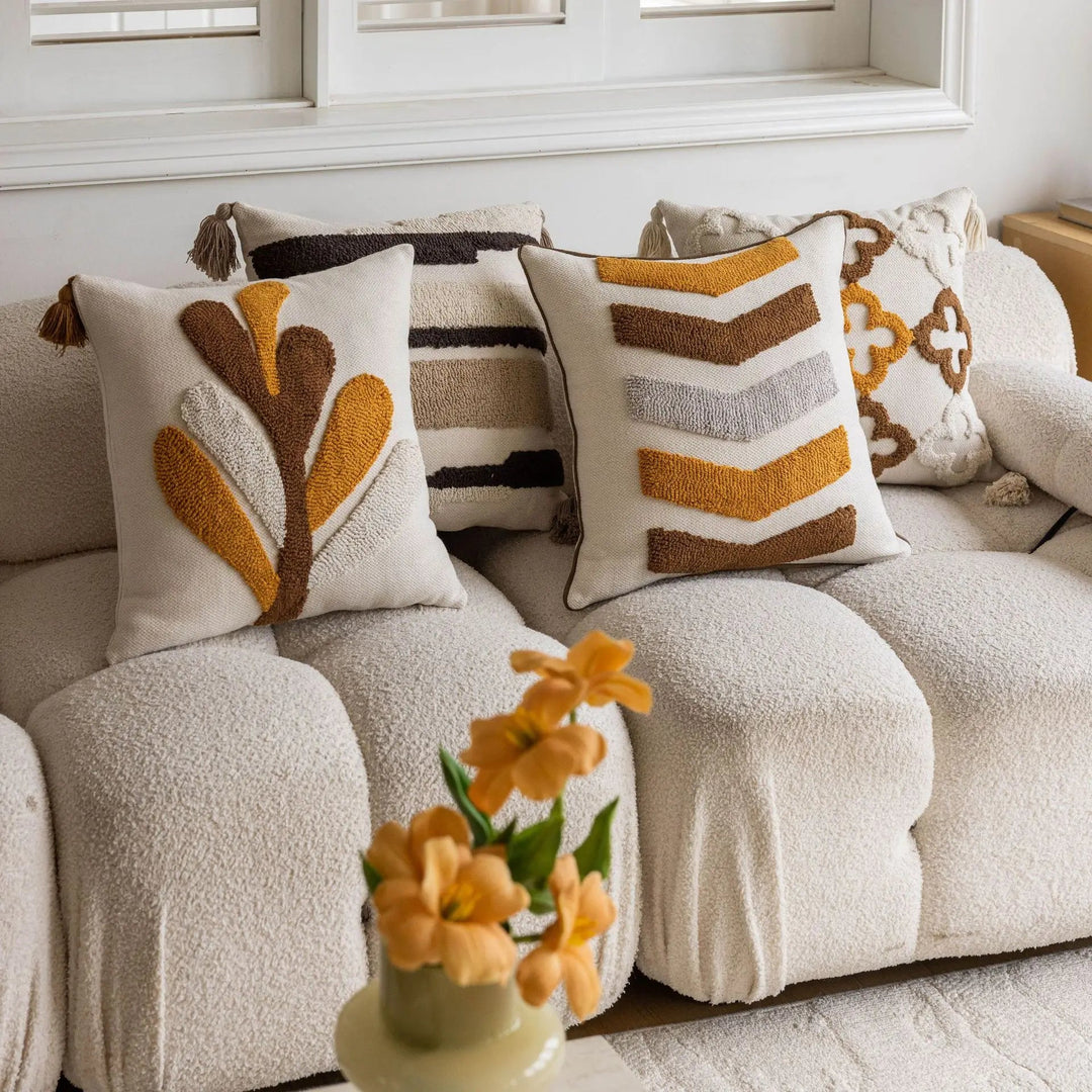 BowLift | Nordic Retro Tufted Cushion Cover – 45x45cm Yellow Brown Decorative Pillow