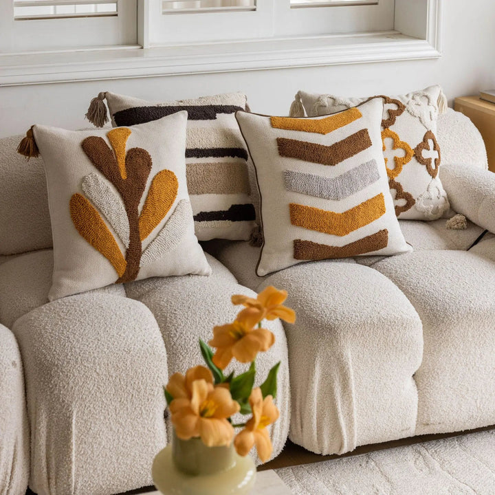 BowLift | Nordic Retro Tufted Cushion Cover – 45x45cm Yellow Brown Decorative Pillow
