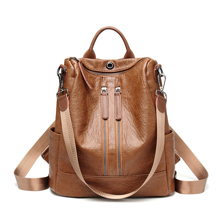 Premium Leather Multi-Pocket Backpack