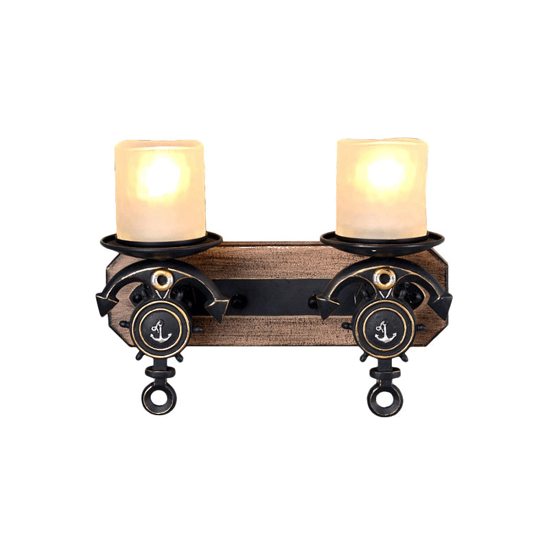 BowLift | Black Cylinder Wall Lamp Industrial Frosted Glass 1/2 Light Dining Room Wall Light with Anchor Design
