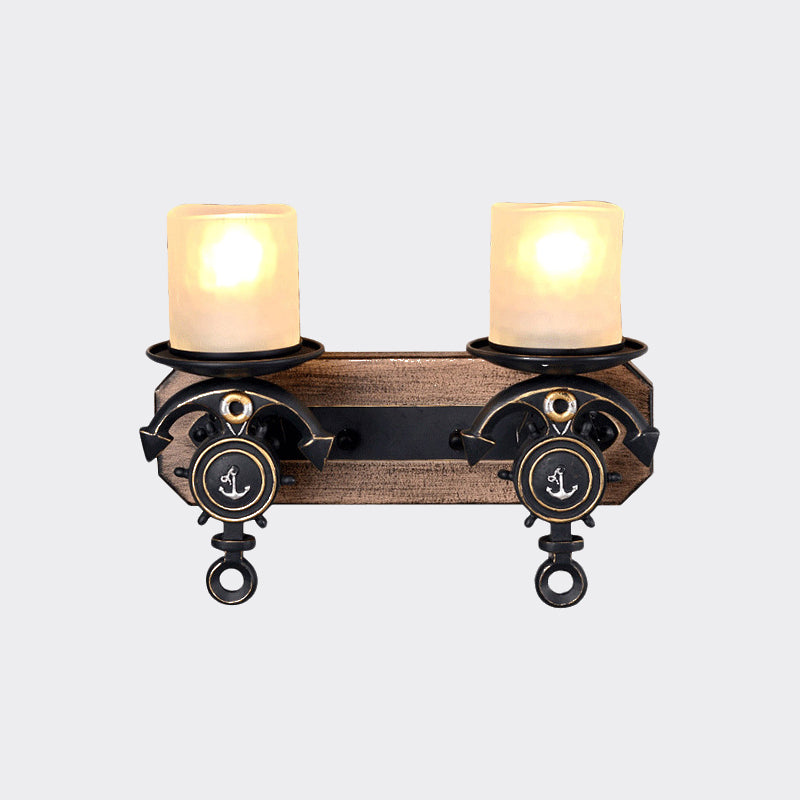 BowLift | Black Cylinder Wall Lamp Industrial Frosted Glass 1/2 Light Dining Room Wall Light with Anchor Design