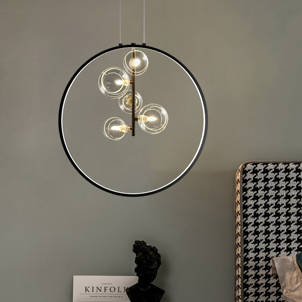 BowLift | LumoGlobe – Minimalist Black Pendant Lamp with Glass LED Sphere