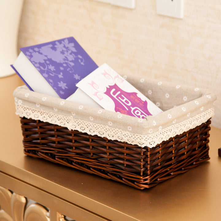 Women Braided Storage Basket with Romantic Fabric Lining Bowlift