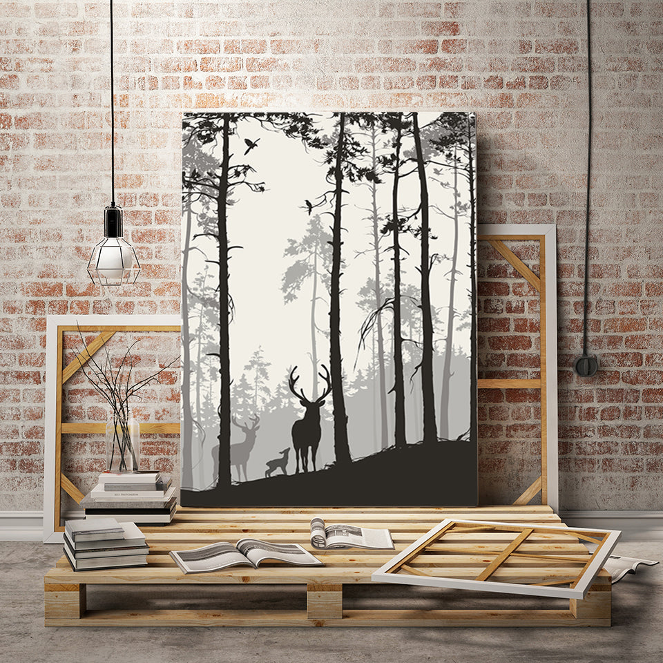 Silhouette Deer Family - Canvas Wall Art Painting | Bowlift