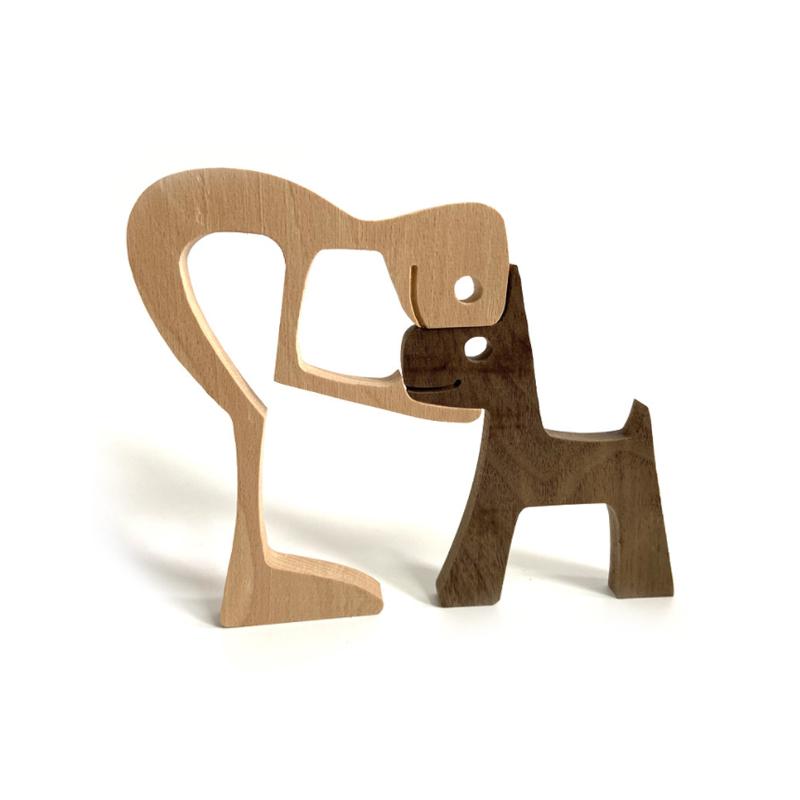 Pet Lover Gifts Wood Sculpture Family & Puppy Wooden Crafts Table Ornaments | Bowlift