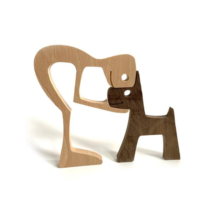 Pet Lover Gifts Wood Sculpture Family & Puppy Wooden Crafts Table Ornaments | Bowlift