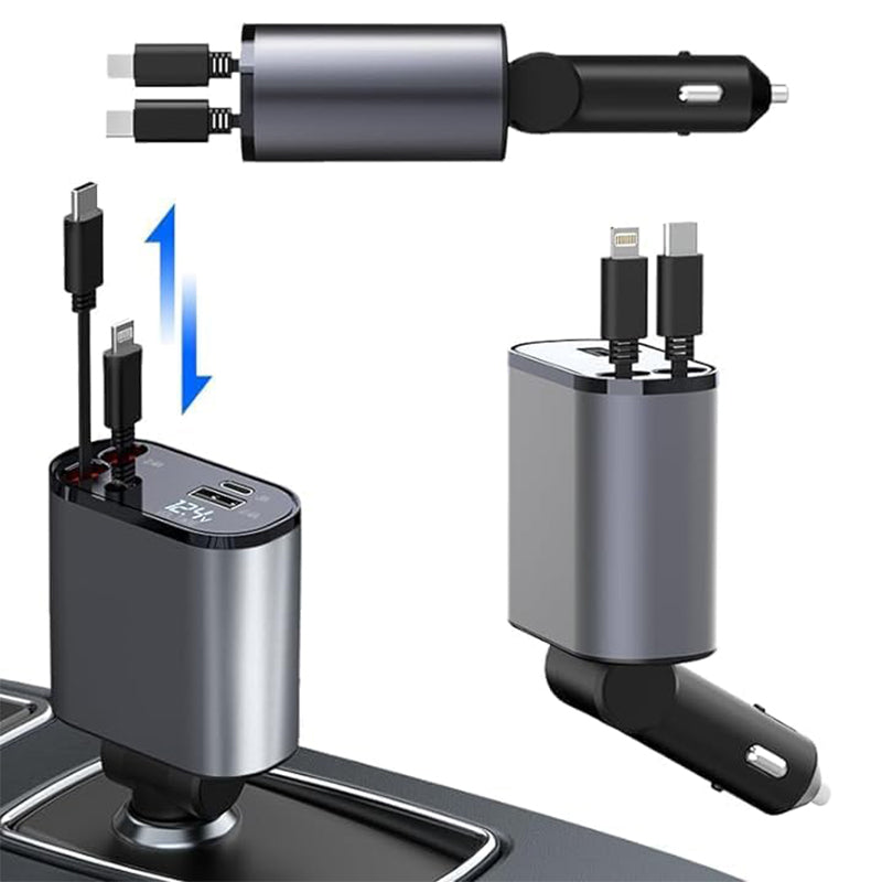 4-in-1 Car Charger with Retractable Cable | Bowlift