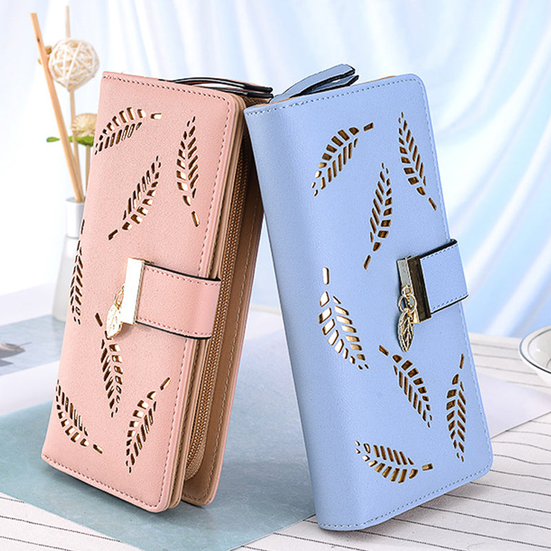 Ladies long wallet with leaf pattern | Bowlift
