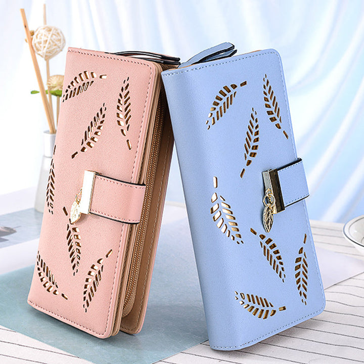Ladies long wallet with leaf pattern | Bowlift