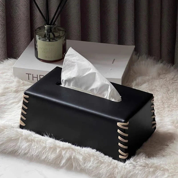 BowLift | Stitched Leather Tissue Box Holder