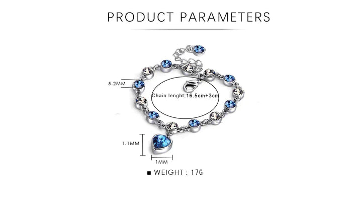 Enchanting Ocean Heart Crystal Bracelet with Radiant Blue Heart Charm Bowlift