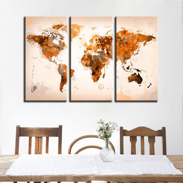 Beautiful Abstract Brown World Map-Canvas Wall Art Painting 3 Pieces | Bowlift