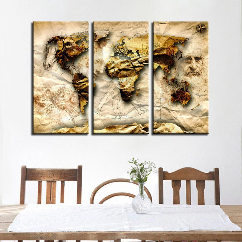 Beautiful Old World Classic World Maps - Canvas Wall Art Painting | Bowlift