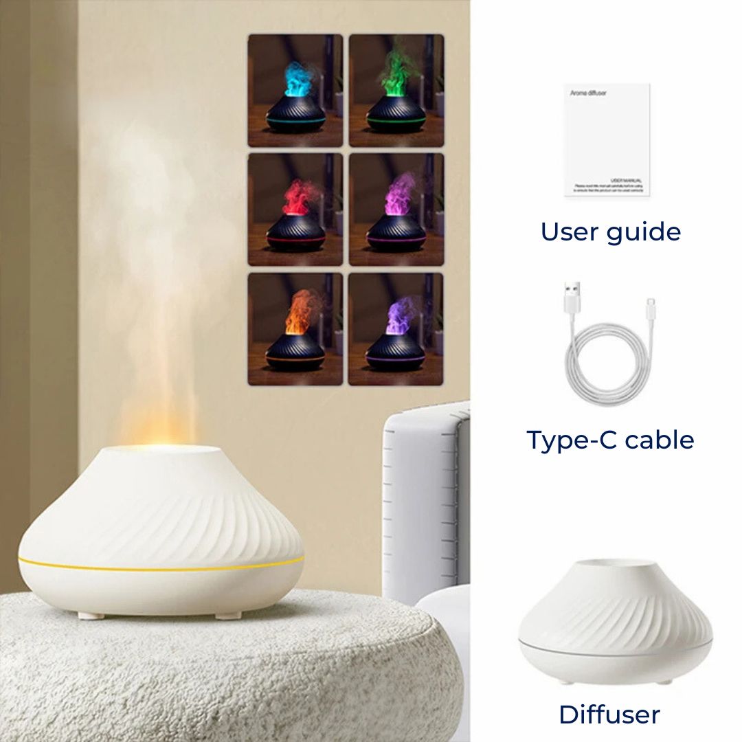 FlameGlow Air Humidifier Aromatherapy Diffuser | Adds Moisture - Relieves Dry Air - Helps to Relax - Quiet Diffuser for Home or Office Bowlift