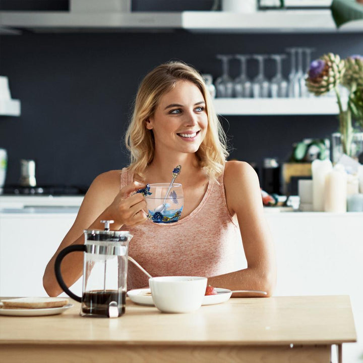 BowLift | Enamel Rose Glass Tea Cup Set (With Spoon)