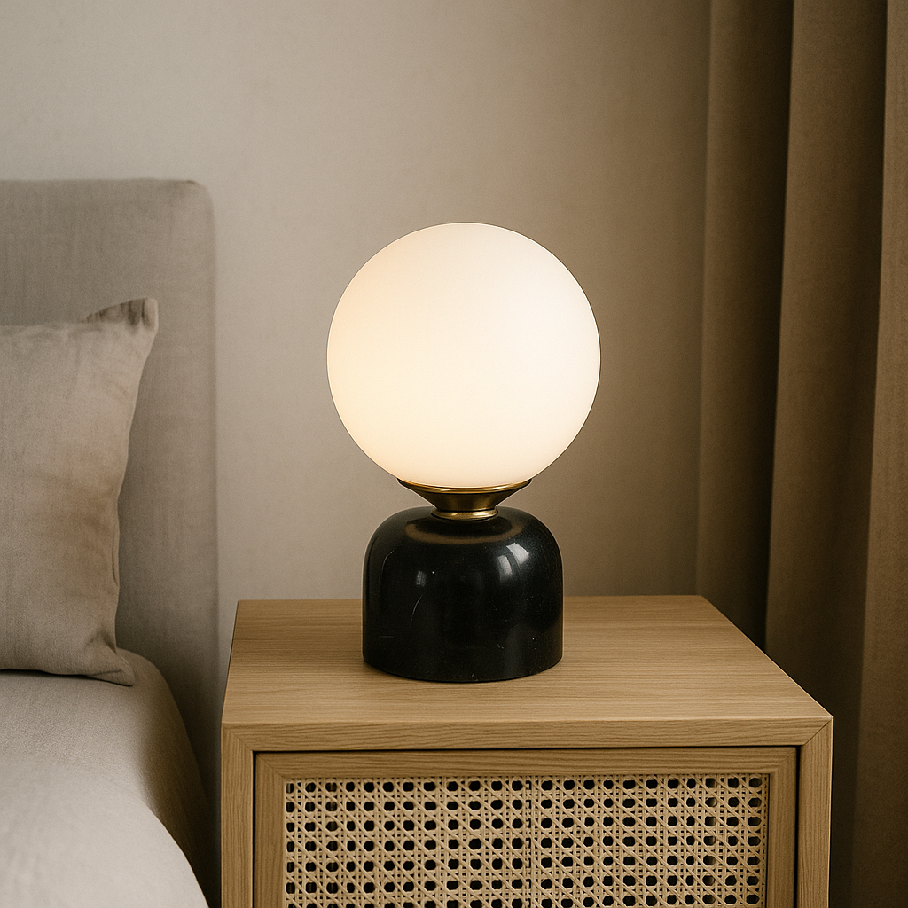 BowLift | Marnor | Marble Table Lamp with Glass Shade – Scandinavian Minimalist Design