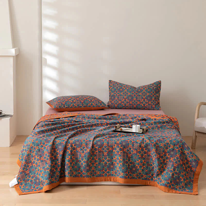 BowLift | Six-Layer Cotton Blanket with Orange-Blue Pattern