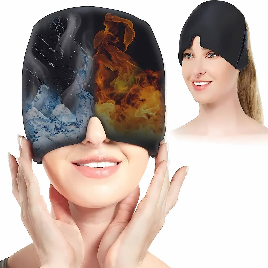 MigraSoothe Gel Hood Instant Headache and Migraine Relief | Cooling Comfort, Pressure Therapy & Light Blocking for Anytime Use Bowlift