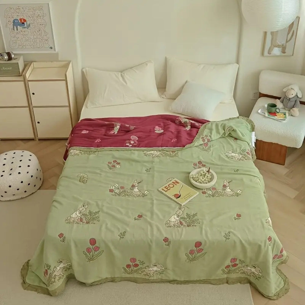 BowLift | Embroidered Bunny Floral Cotton Blanket