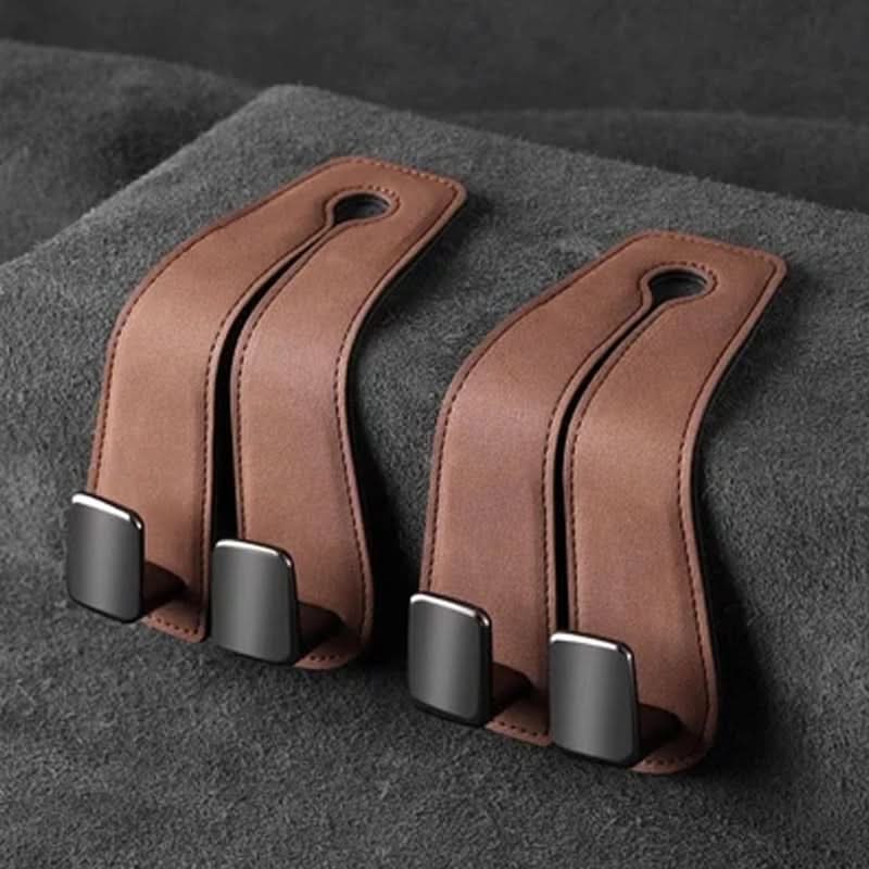 BowLift | Car Seat Back Double Hook with Phone Holder – PU Leather Organizer