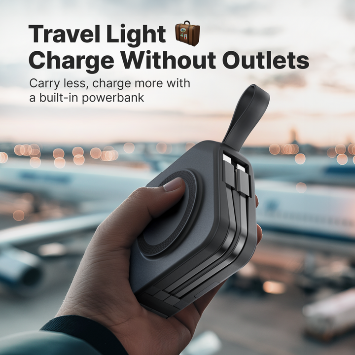 BowLift | TravelBank | Portable 5-in-1 Wall Charger | Wireless Charging, Power Bank & Multi-Device Charging