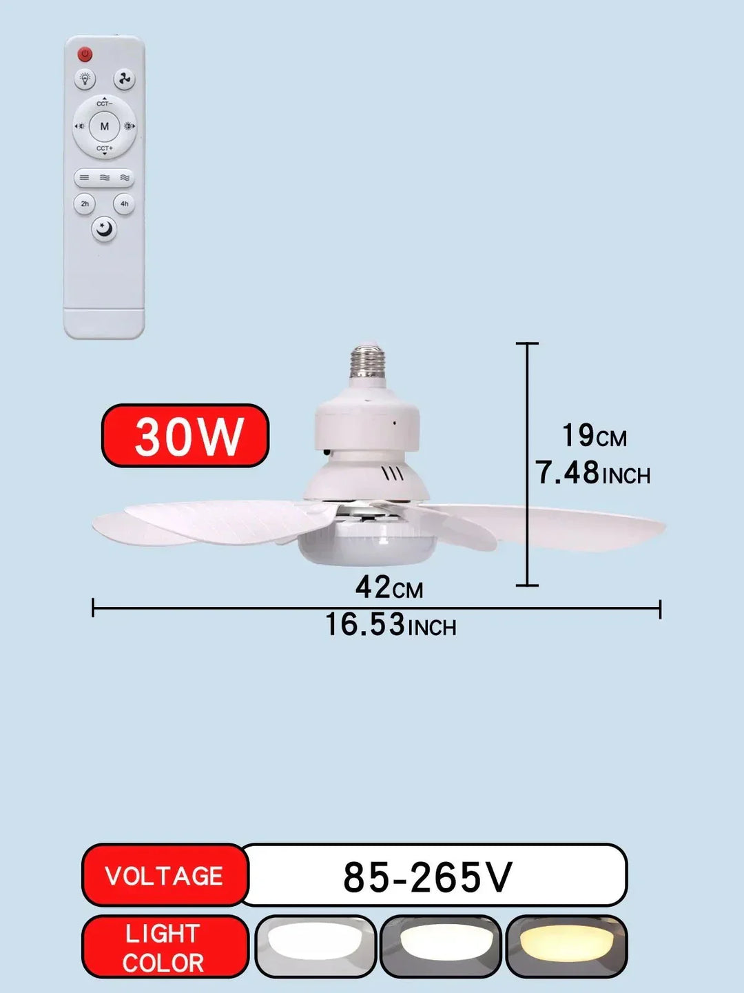 Ceiling fan LED with remote control and dimmable light | Bowlift